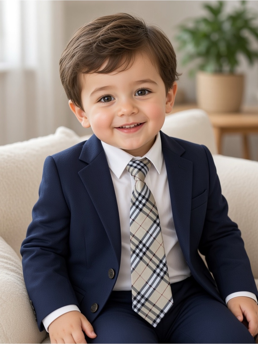 Classic Beige Plaid Tie for Toddler